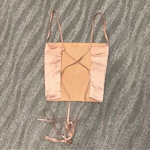 Revolve Superdown Champagne Satin Lace Up Back Sleeveless Top Women’s Sz S